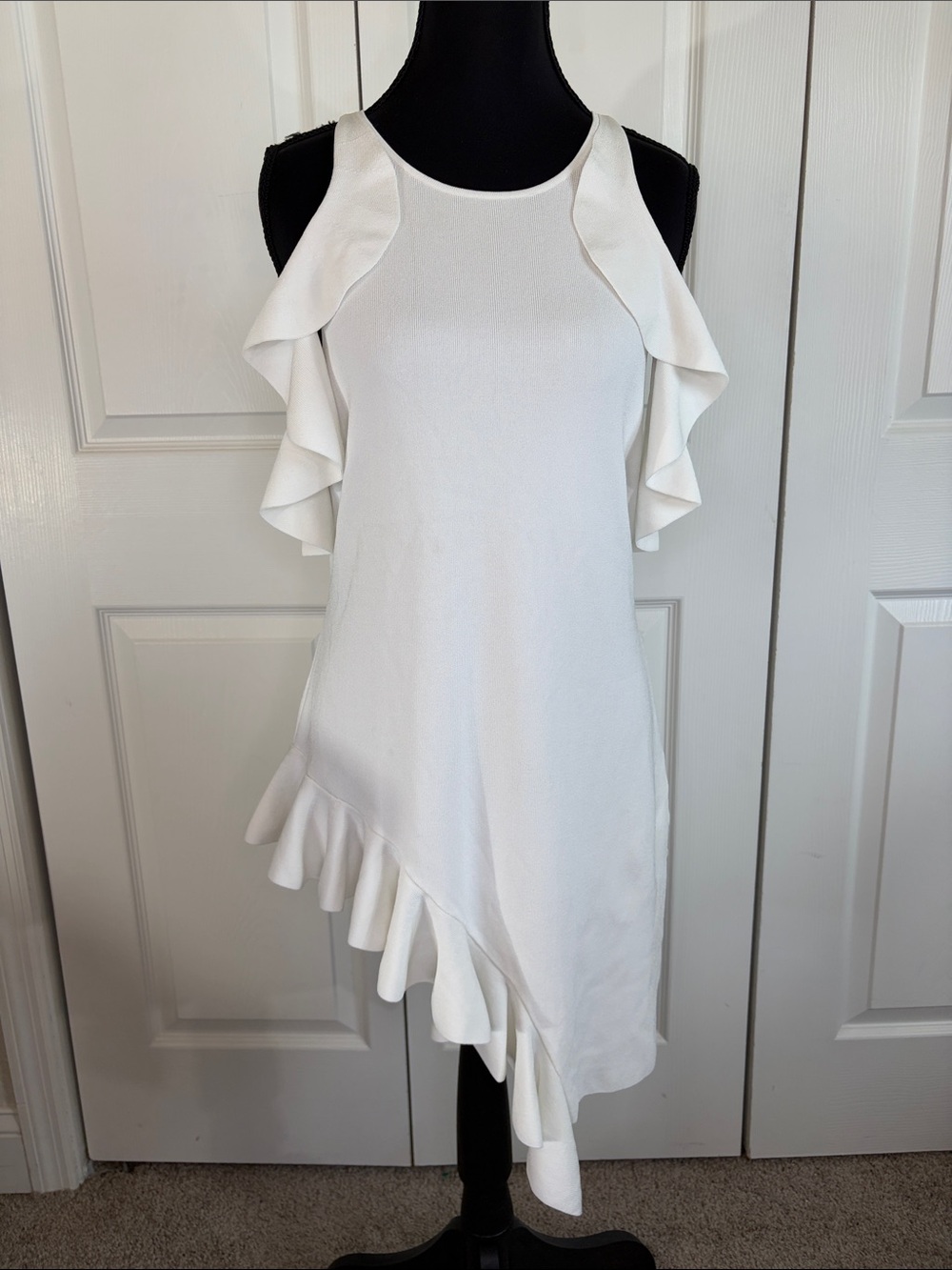 Johnathan Simkhai White Ivory Asymmetric Ruffle Mini Dress L NWT Bridal Cocktail